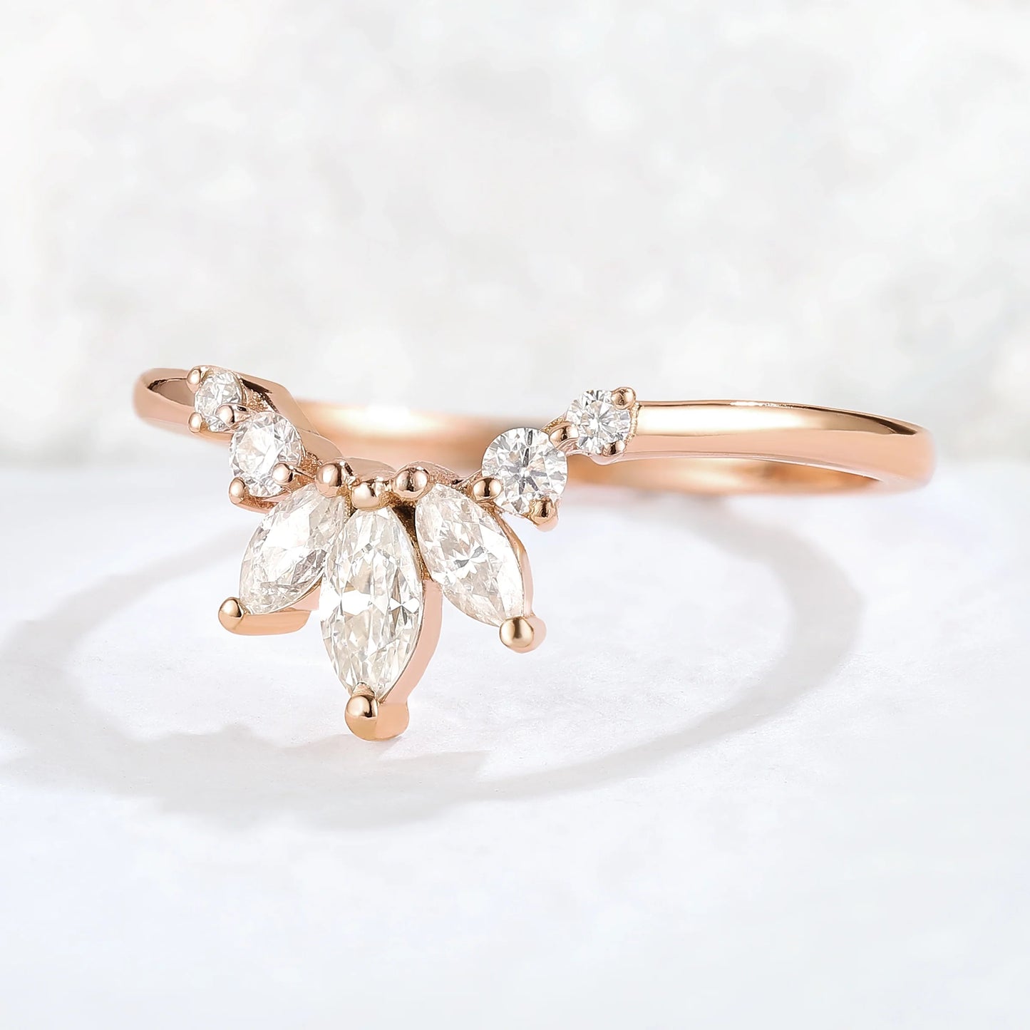 Curved Marquise Cut Moissanite Stacking Ring