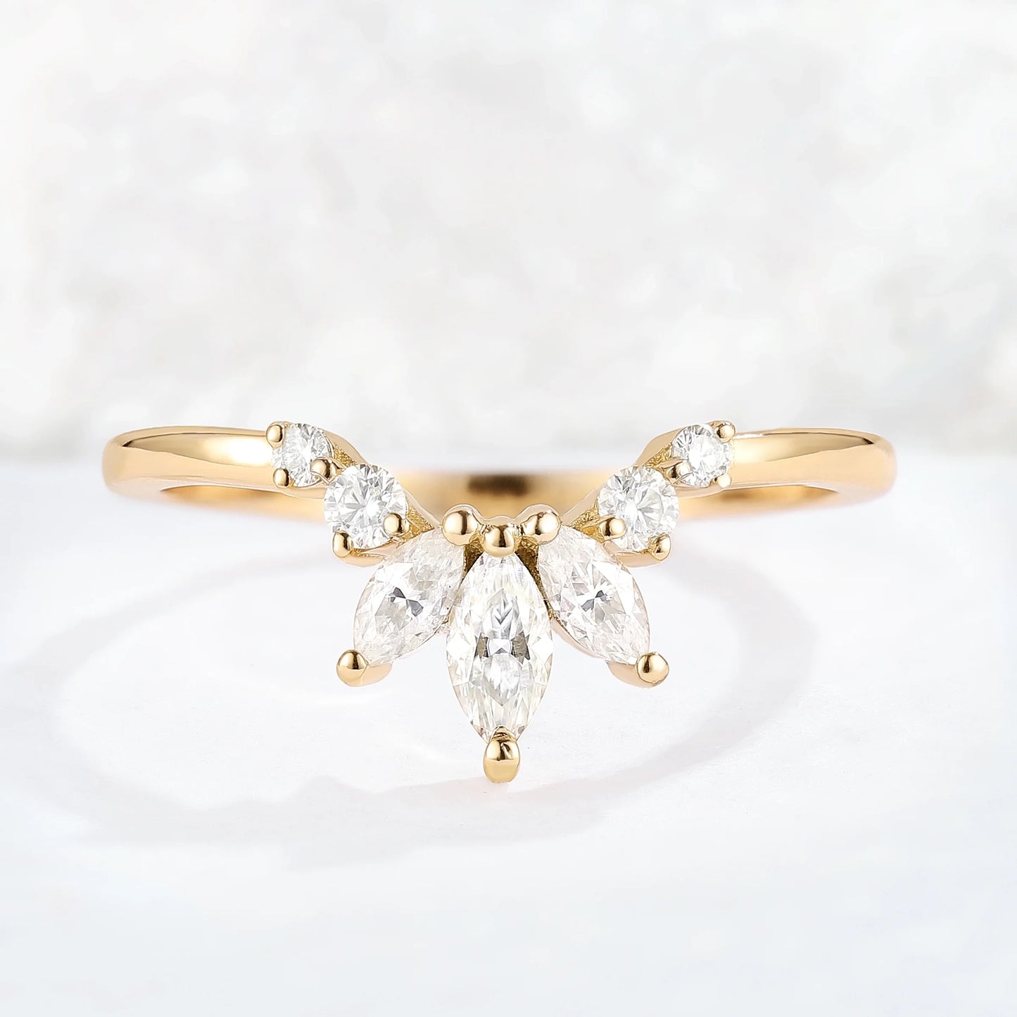 Curved Marquise Cut Moissanite Stacking Ring
