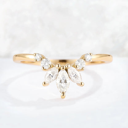 Curved Marquise Cut Moissanite Stacking Ring