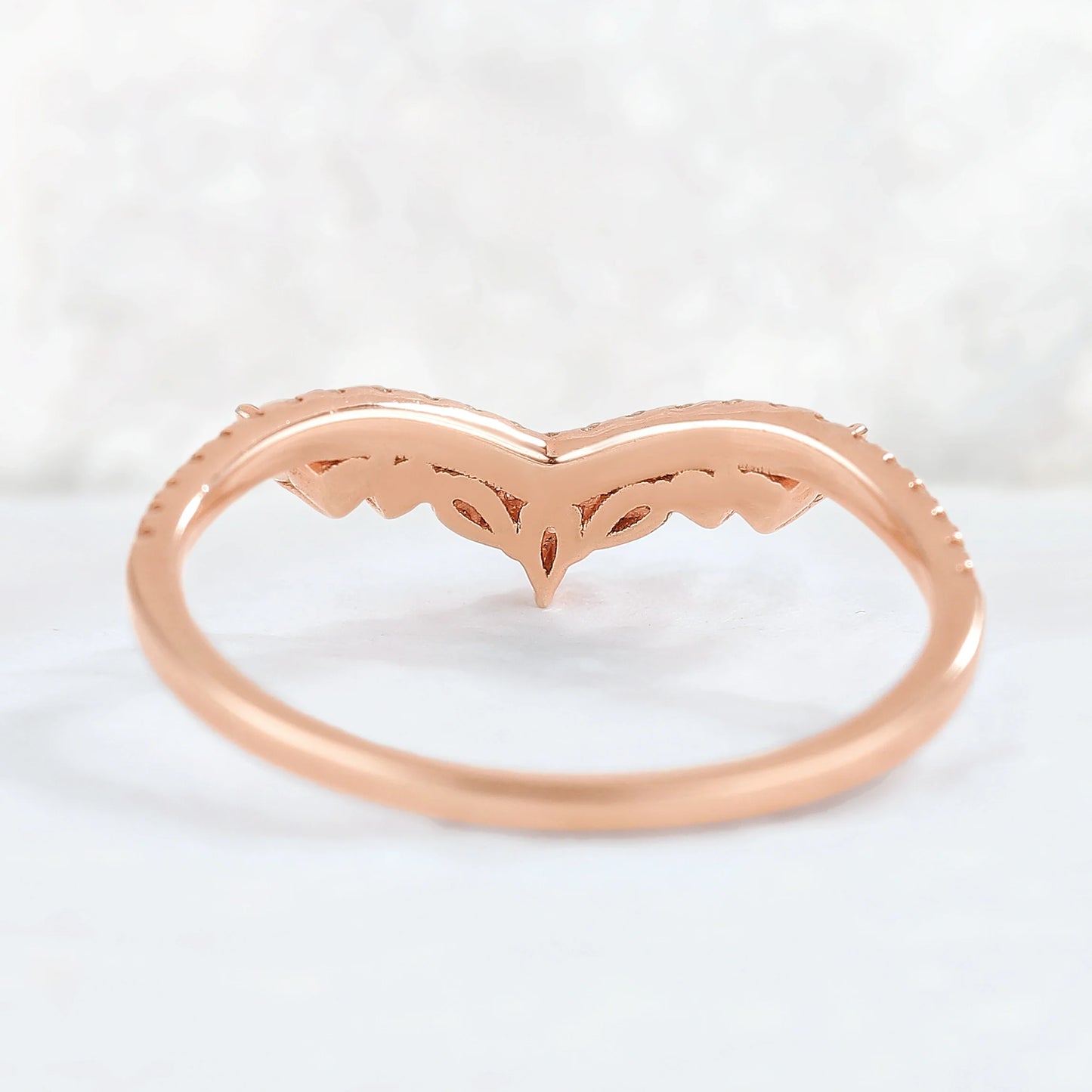 Curved Marquise Cut Moss Agate and Round Pearl 14k Rose Gold  Stacking Ring