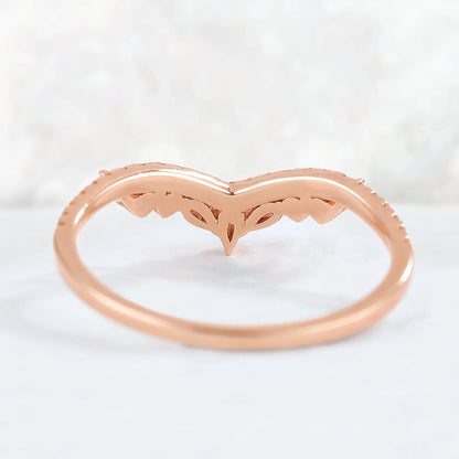 Curved Marquise Cut Moss Agate and Round Pearl 14k Rose Gold  Stacking Ring