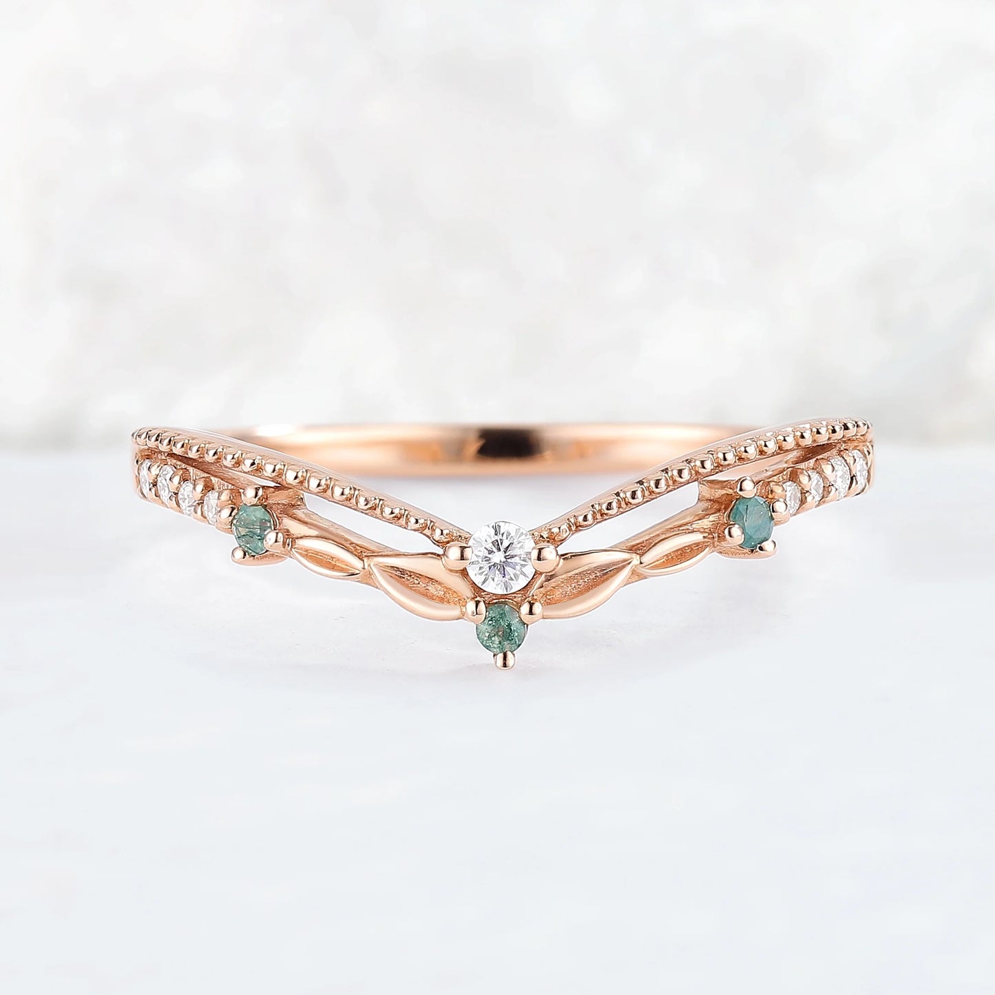 Curved Moissanite Milgrain Pave Band Stacking Ring