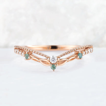 Curved Moissanite Milgrain Pave Band Stacking Ring