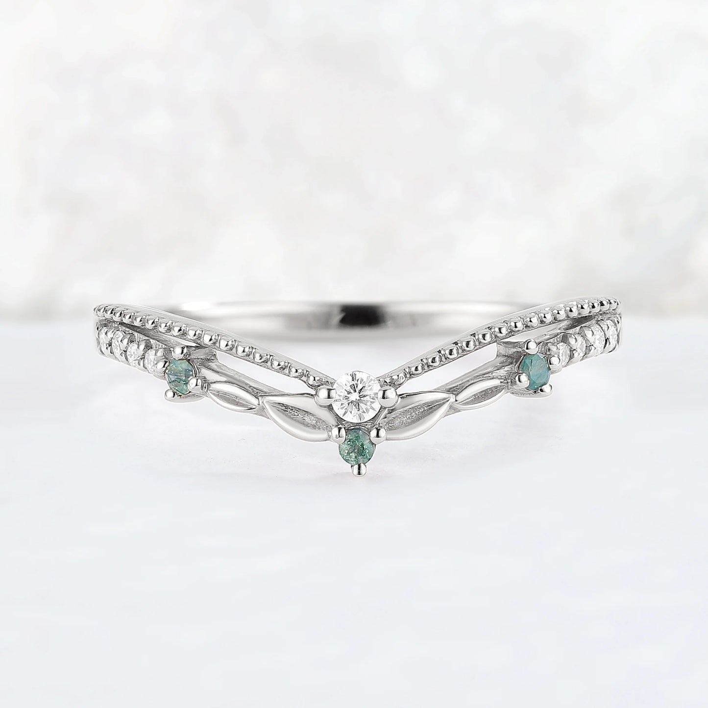 Curved Moissanite Milgrain Pave Band Stacking Ring