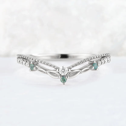 Curved Moissanite Milgrain Pave Band Stacking Ring
