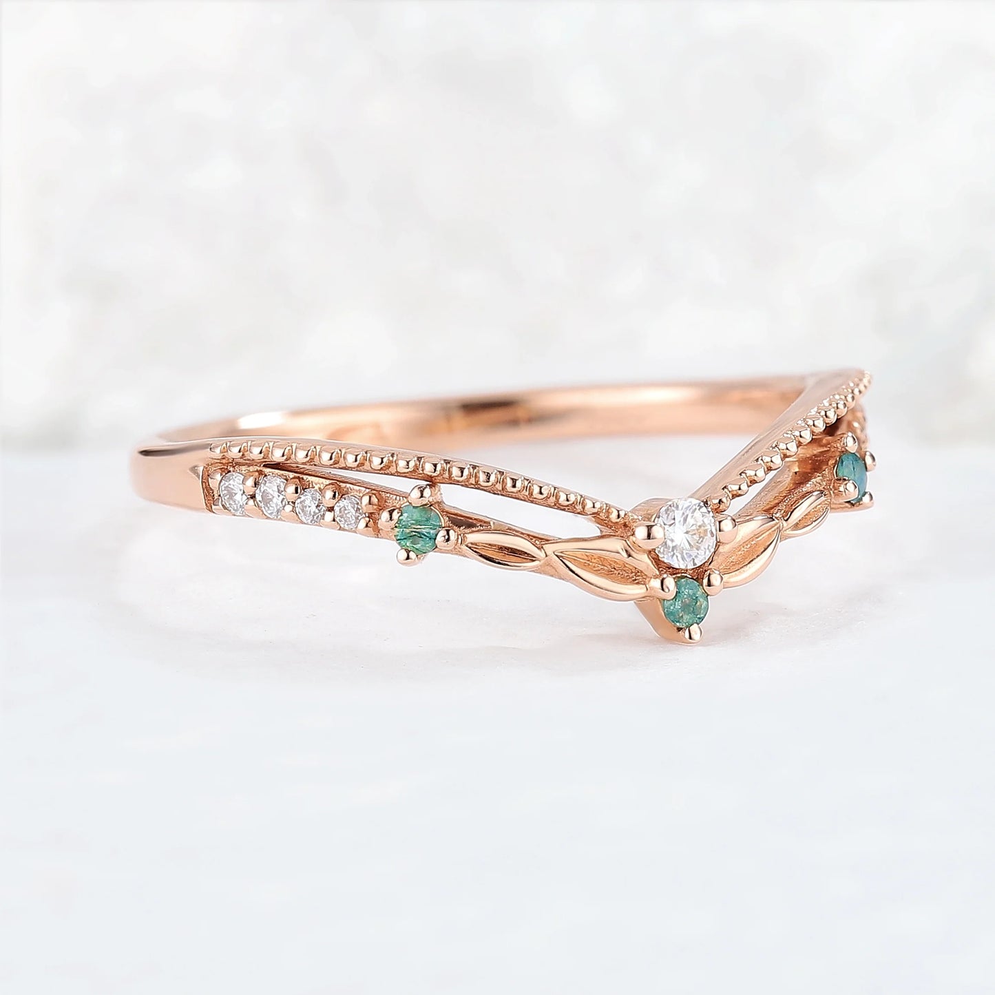 Curved Moissanite Milgrain Pave Band Stacking Ring