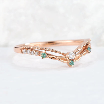 Curved Moissanite Milgrain Pave Band Stacking Ring