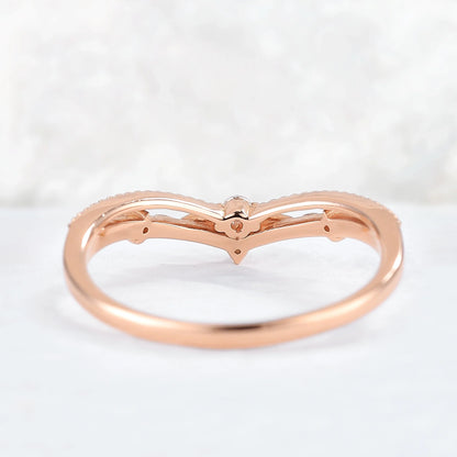 Curved Moissanite Milgrain Pave Band Stacking Ring