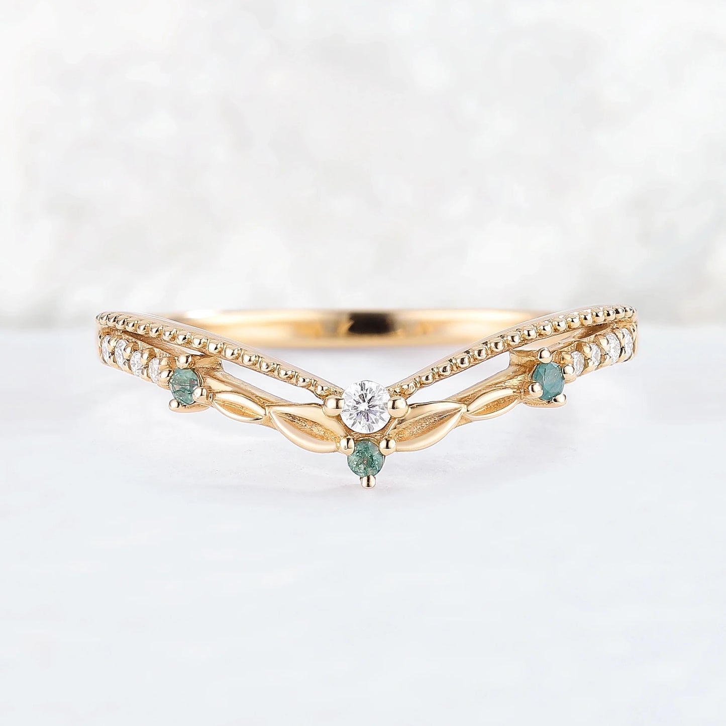 Curved Moissanite Milgrain Pave Band Stacking Ring