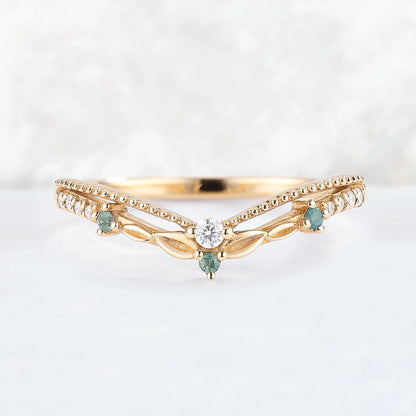 Curved Moissanite Milgrain Pave Band Stacking Ring
