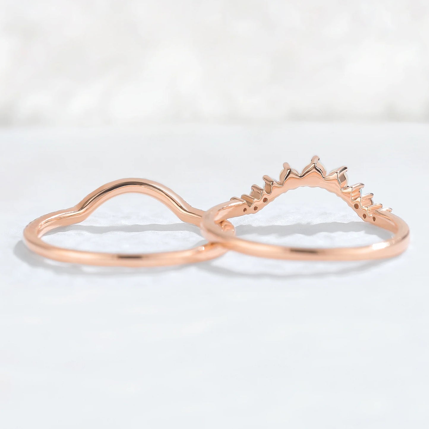 Curved Moissanite Opal Half Eternity 14k Rose Gold Stacking Ring