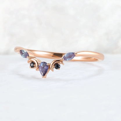 Curved Moon Pear Cut Alexandrite Stacking Ring