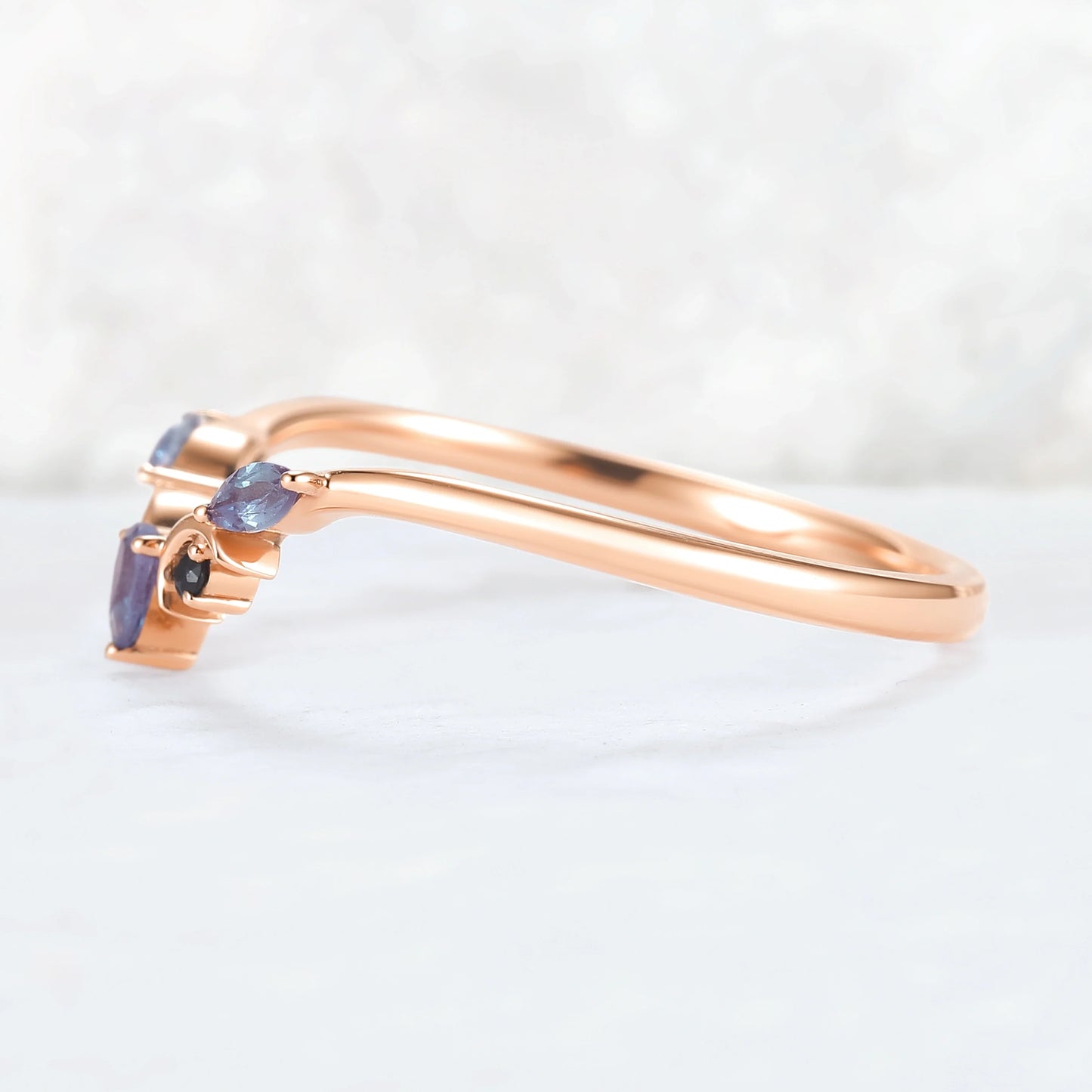 Curved Moon Pear Cut Alexandrite Stacking Ring