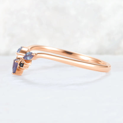 Curved Moon Pear Cut Alexandrite Stacking Ring