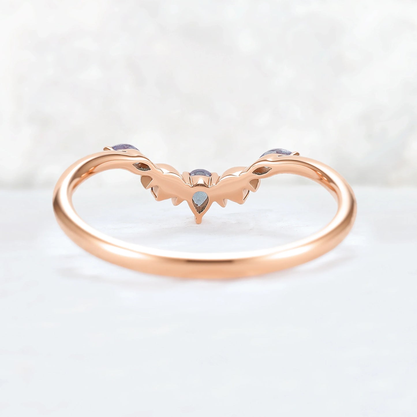 Curved Moon Pear Cut Alexandrite Stacking Ring