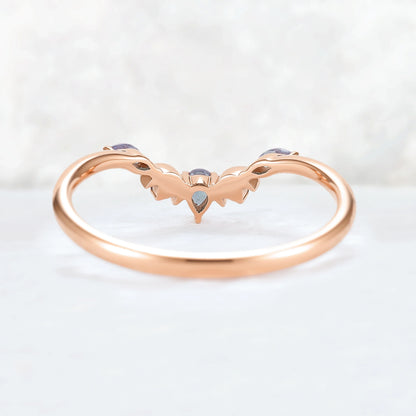 Curved Moon Pear Cut Alexandrite Stacking Ring