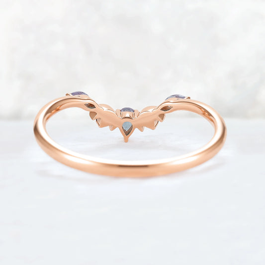 Curved Moon Pear Cut Alexandrite Stacking Ring