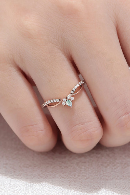 Curved Pear Shaped Moss Agate Vine Stacking Ring