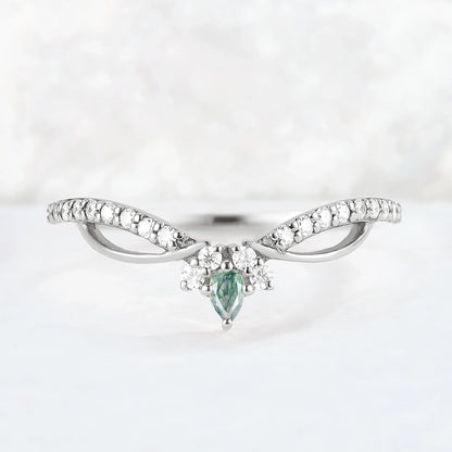 Curved Pear Shaped Moss Agate Vine Stacking Ring