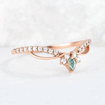 Curved Pear Shaped Moss Agate Vine Stacking Ring