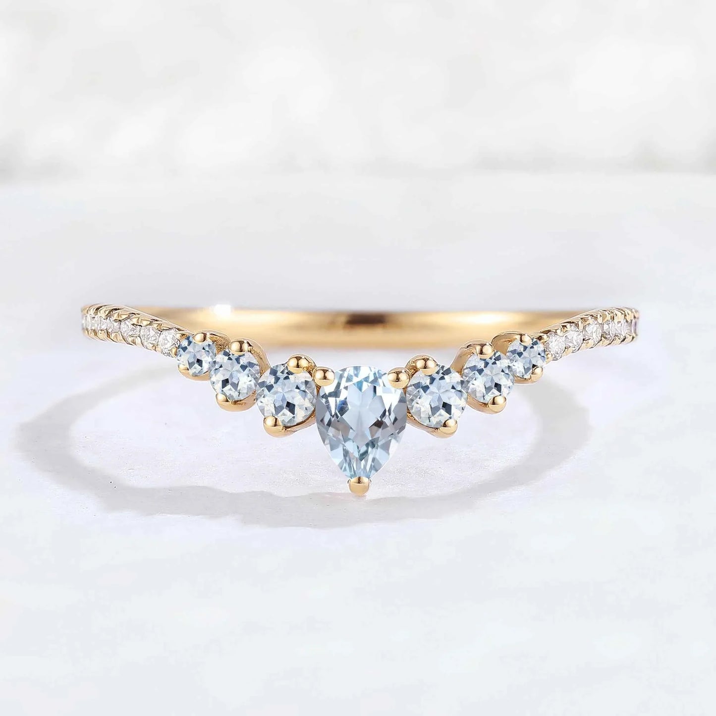 Curved Round Cut Aquamarine Stacking Ring