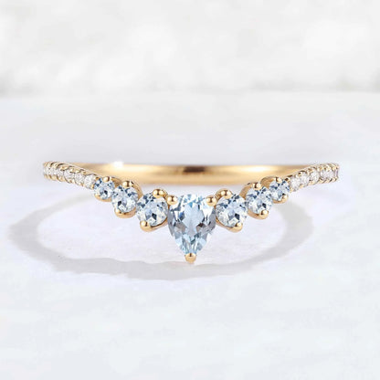 Curved Round Cut Aquamarine Stacking Ring