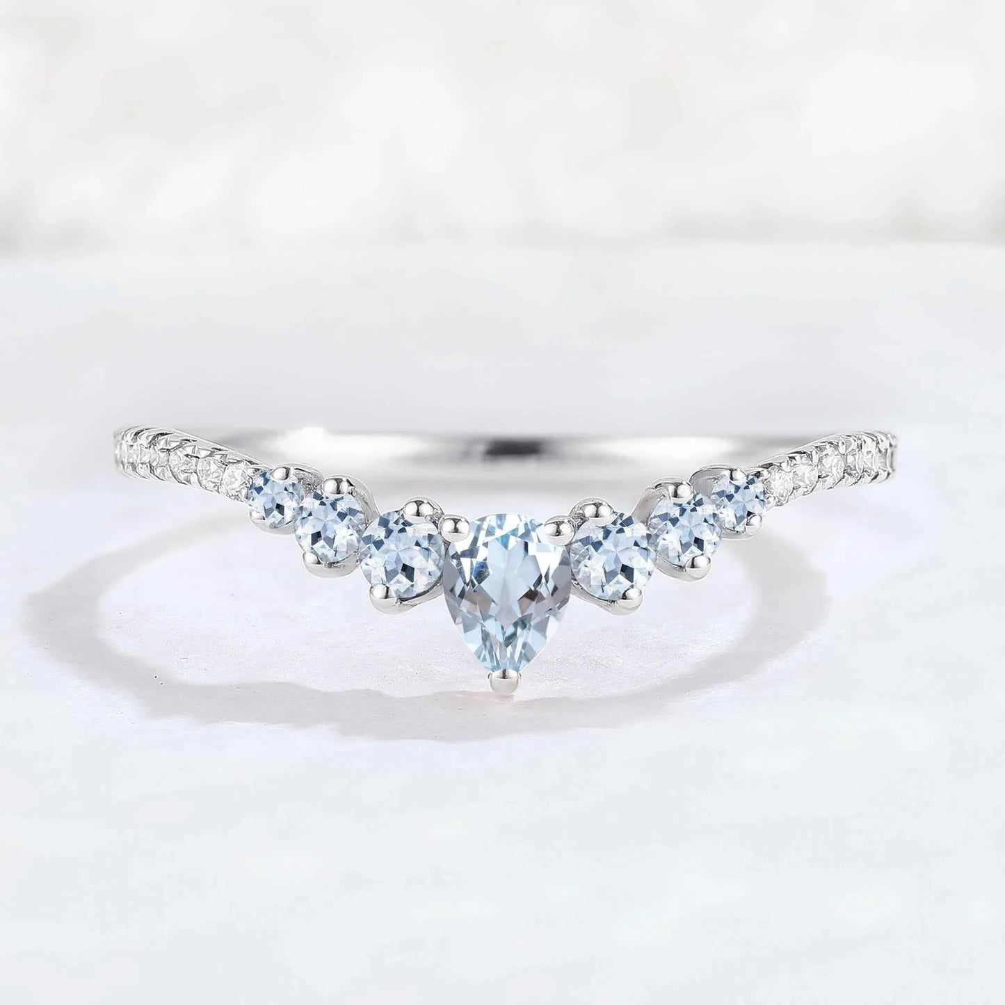 Curved Round Cut Aquamarine Stacking Ring