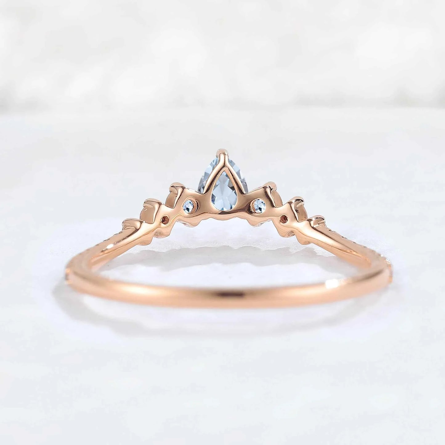 Curved Round Cut Aquamarine Stacking Ring