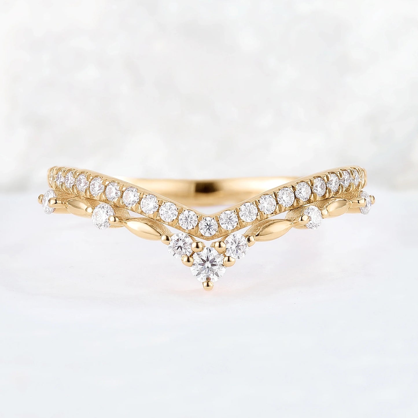 Curved Round Cut Moissanite 14k Rose Gold Stacking Ring