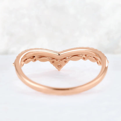 Curved Round Cut Moissanite 14k Rose Gold Stacking Ring