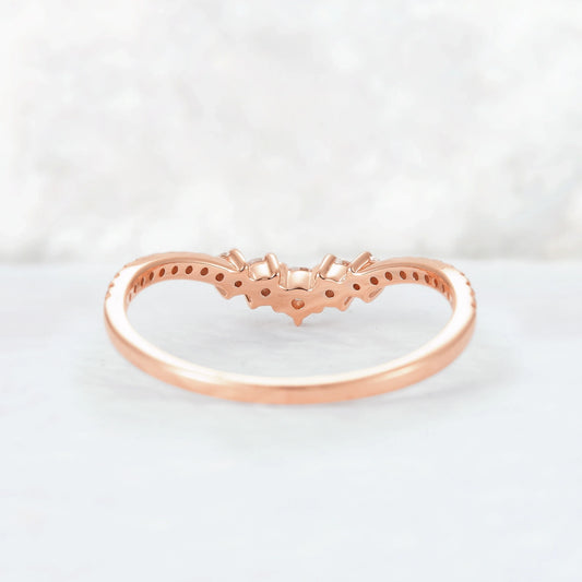 Curved Round Cut Moissanite Rose Gold Ring