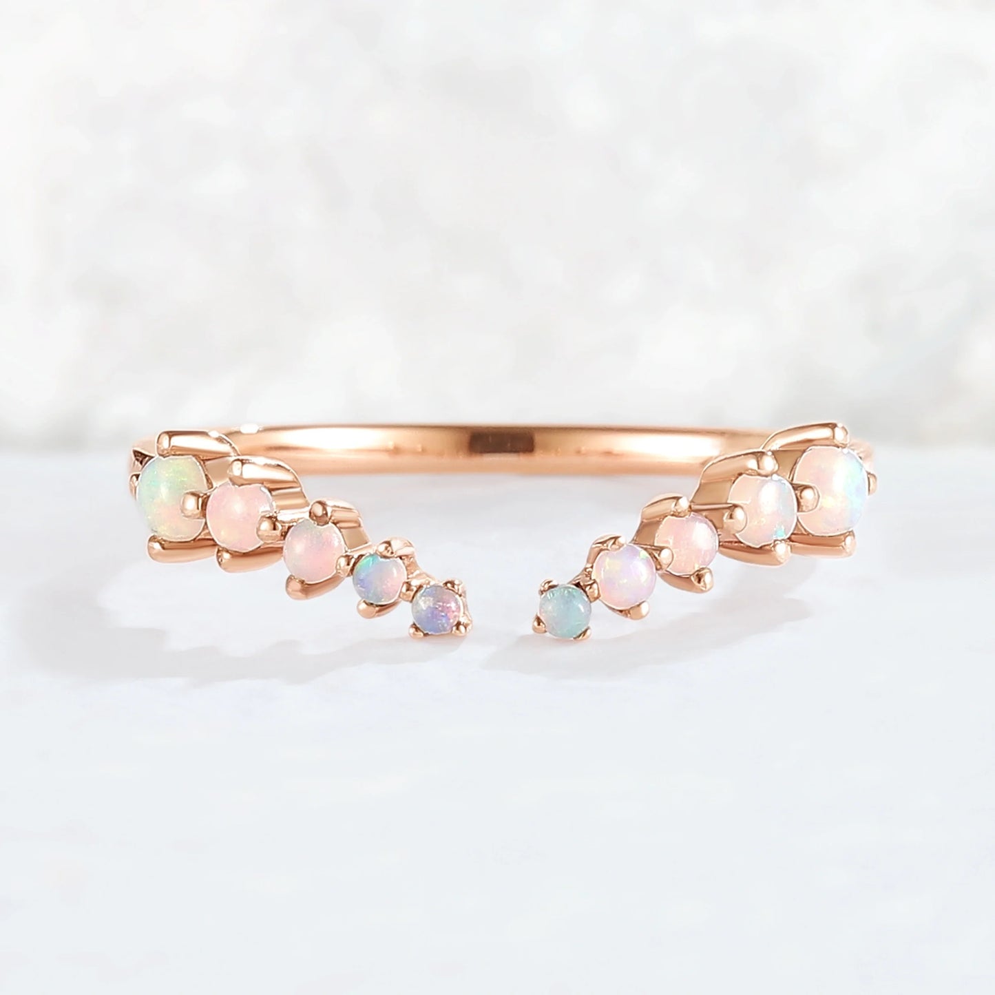 Curved Round Shaped Opal Open Handmade Ring