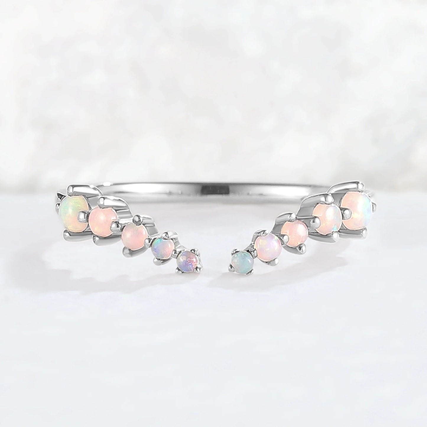 Curved Round Shaped Opal Open Handmade Ring