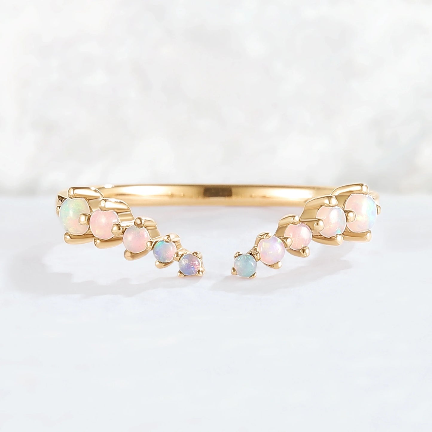 Curved Round Shaped Opal Open Handmade Ring