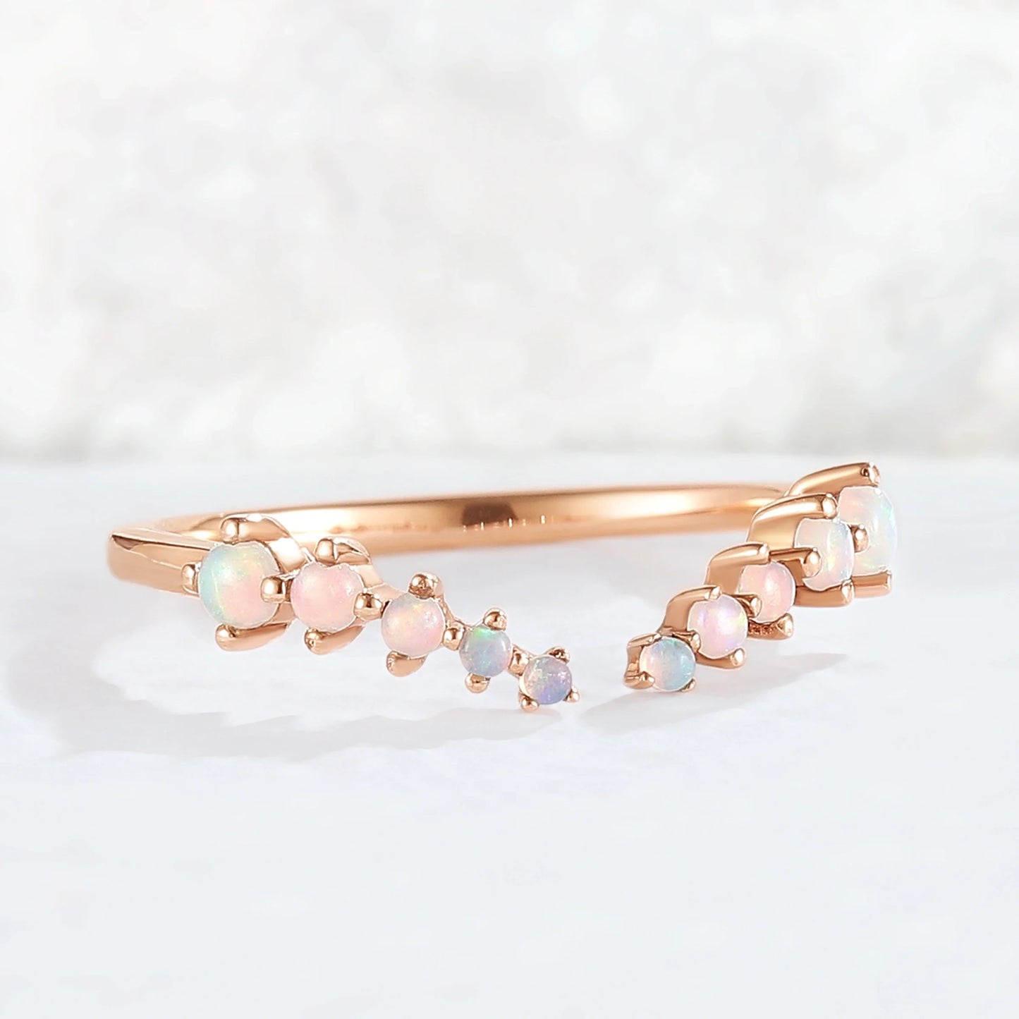 Curved Round Shaped Opal Open Handmade Ring