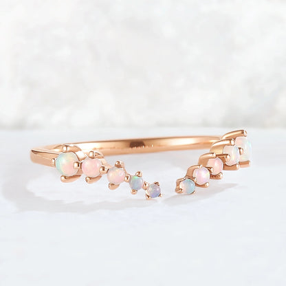 Curved Round Shaped Opal Open Handmade Ring