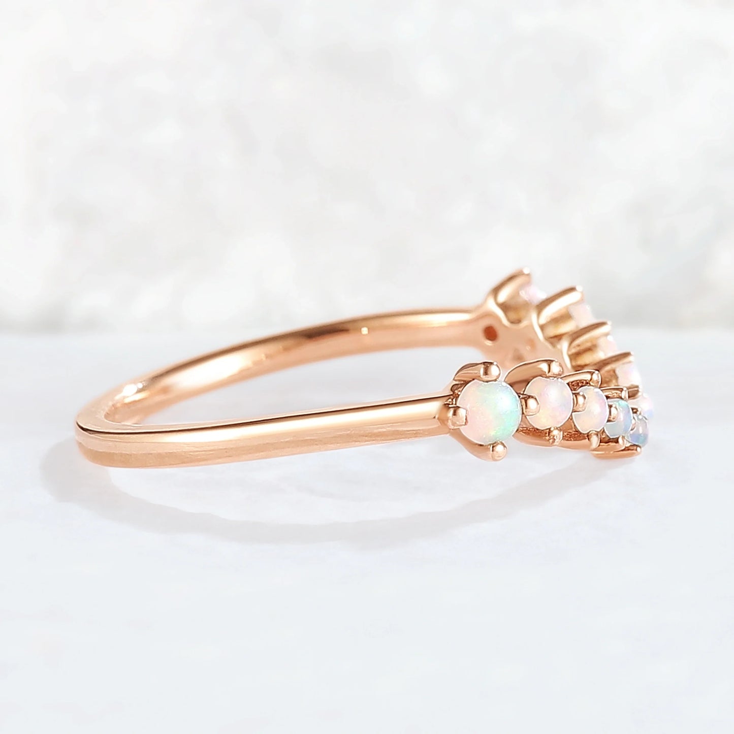 Curved Round Shaped Opal Open Handmade Ring