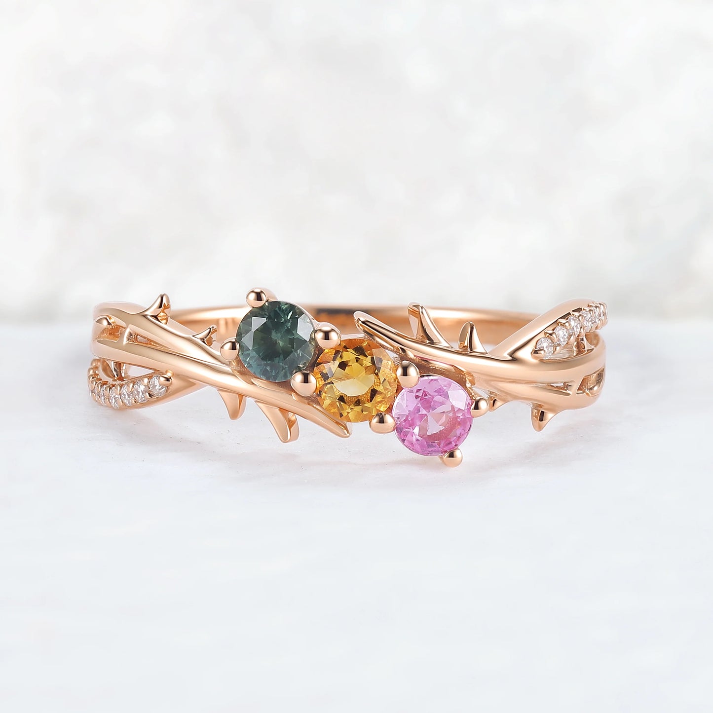 Custom Three-Stone Family Ring for Women – Personalized with Birthstones