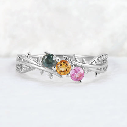 Custom Three-Stone Family Ring for Women – Personalized with Birthstones