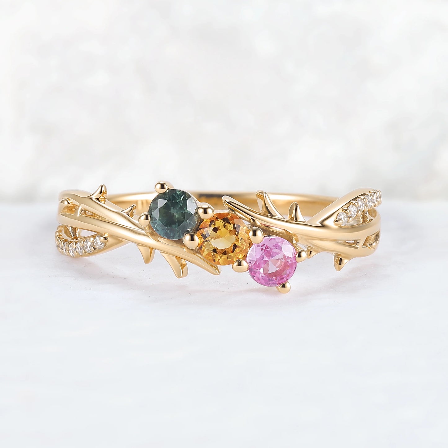 Custom Three-Stone Family Ring for Women – Personalized with Birthstones