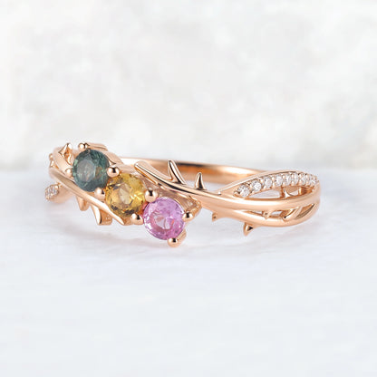 Custom Three-Stone Family Ring for Women – Personalized with Birthstones