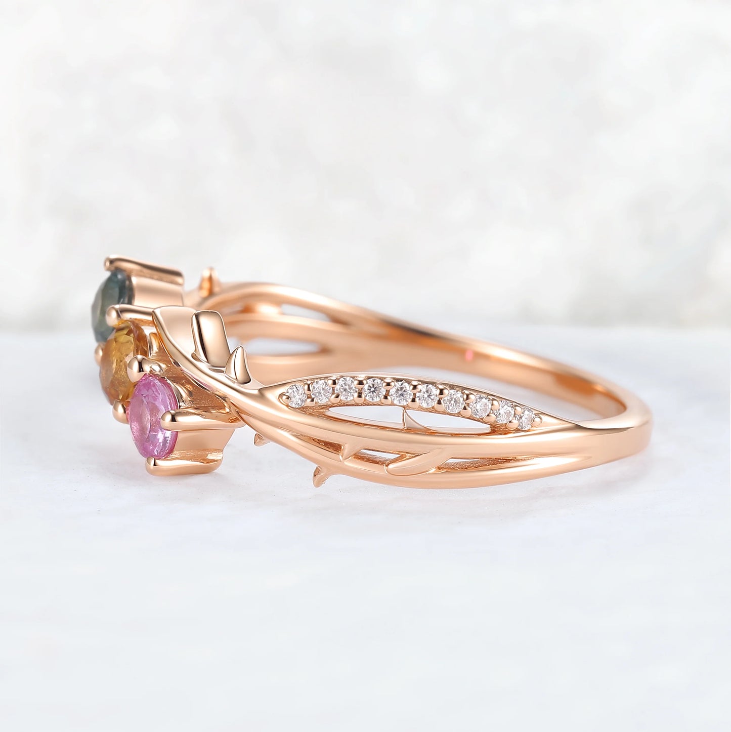 Custom Three-Stone Family Ring for Women – Personalized with Birthstones