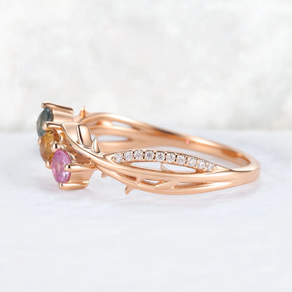 Custom Three-Stone Family Ring for Women – Personalized with Birthstones