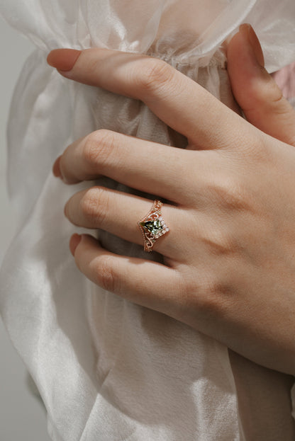 Unique Kite Cut Lab Green Sapphire Promise Ring