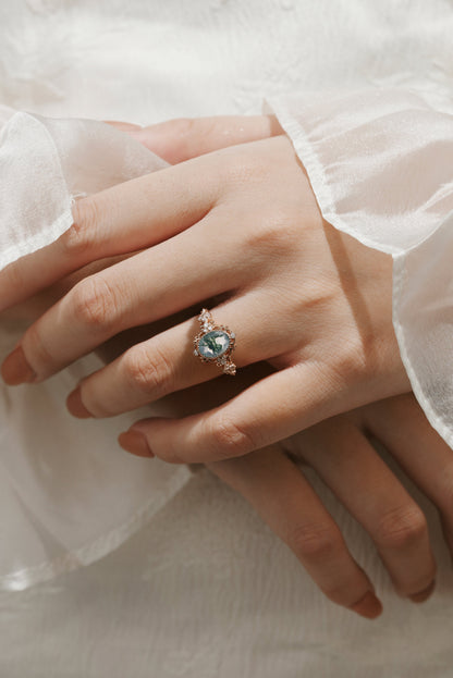 Oval Cut Moss Agate Vintage Engagement Ring