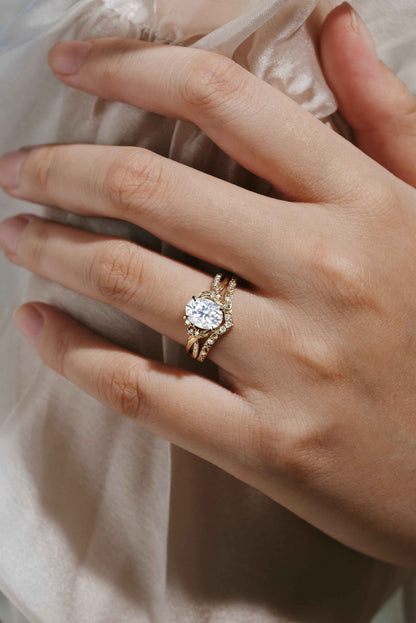 Moissanite Leaf Bark Texture Engagement Ring Sets 2pcs