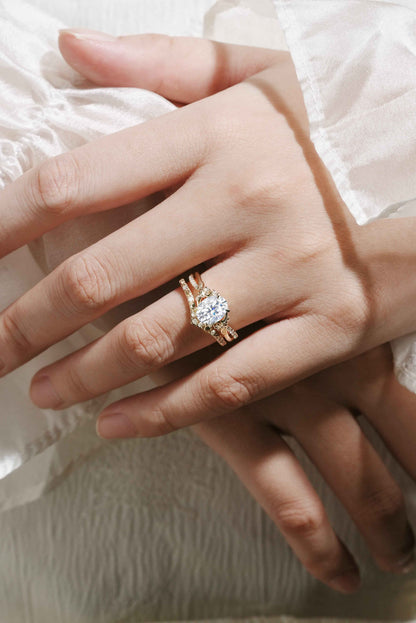 Moissanite Leaf Bark Texture Engagement Ring Sets 2pcs