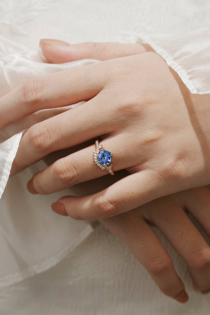 Cushion Cut Lab Cornflower Sapphire Engagement Ring