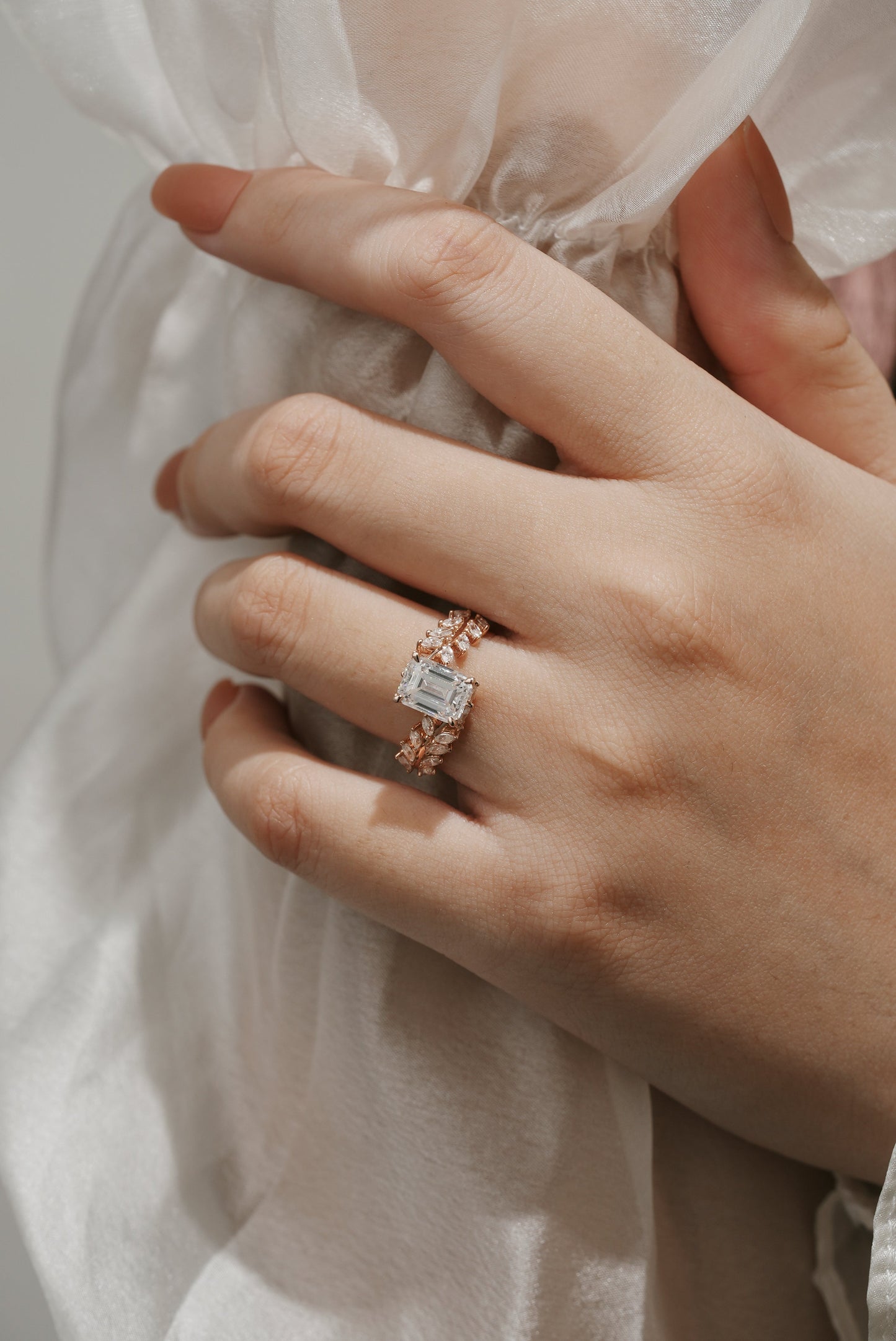 Nature Inspired Leaf Branch Moissanite Engagement Ring
