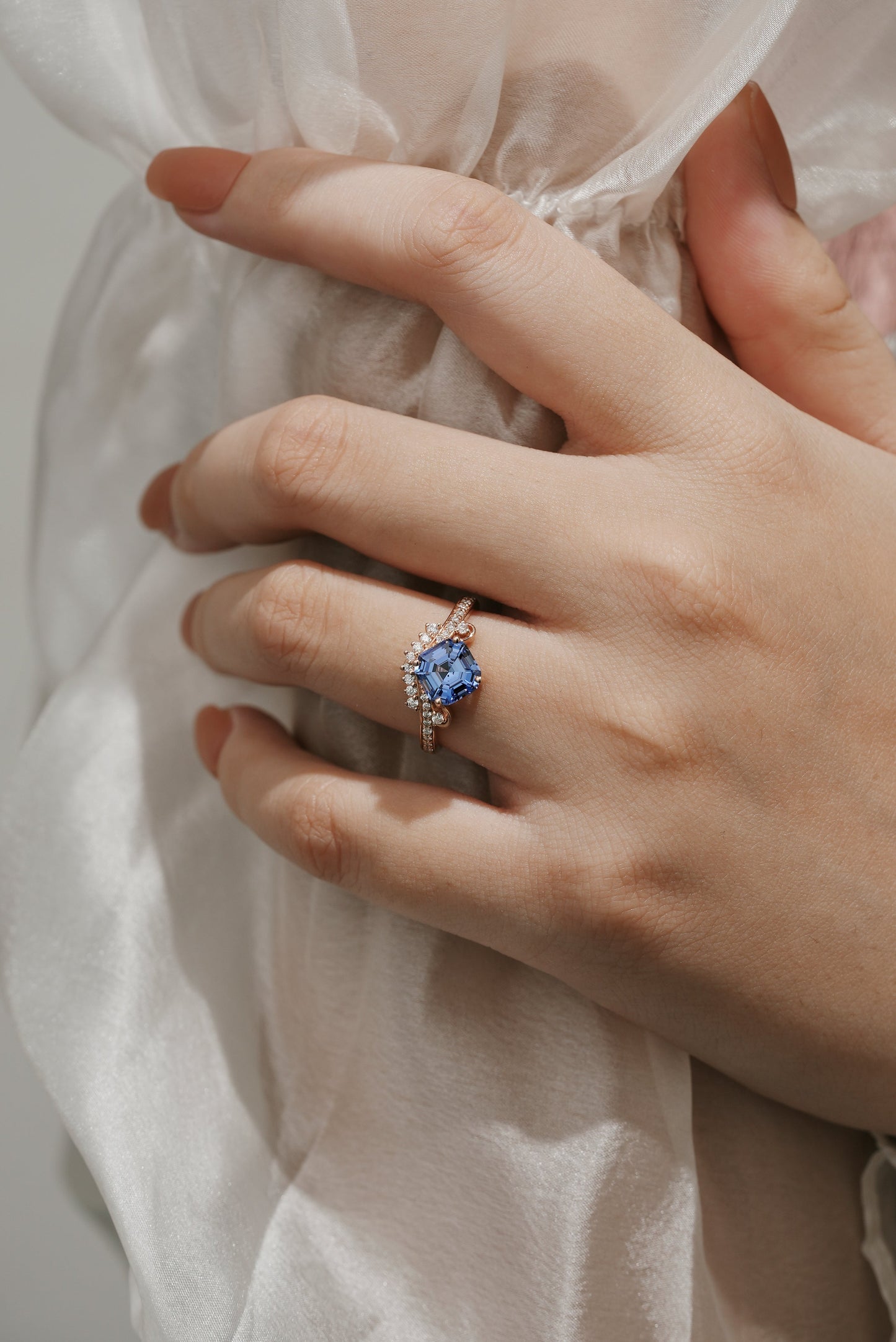 Cushion Cut Lab Cornflower Sapphire Engagement Ring
